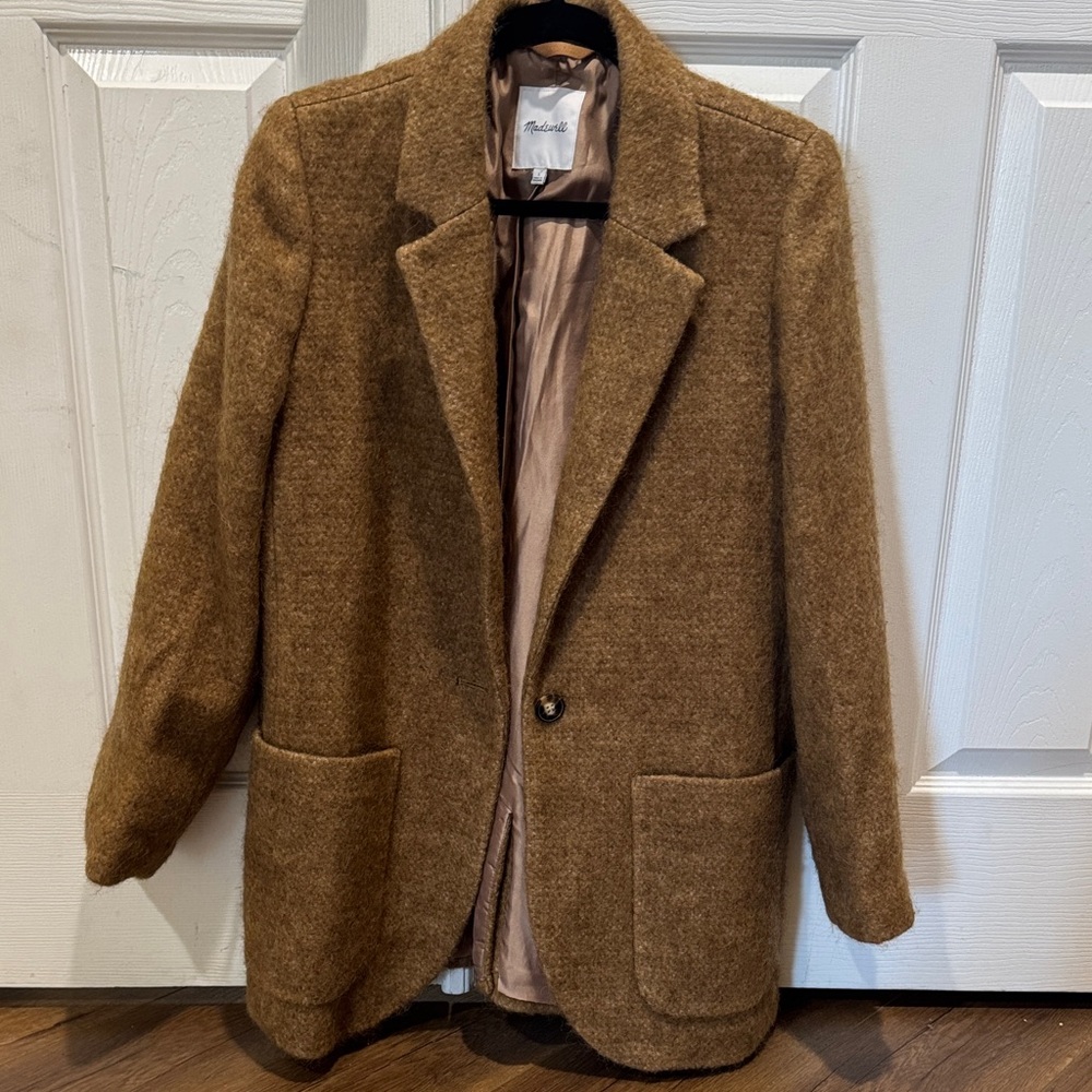Madewell Boucle Wool Blazer Suit Brown Tan Pea Coat